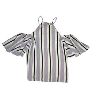 Charlotte Russe Cold Shoulder Striped Dress Shirt